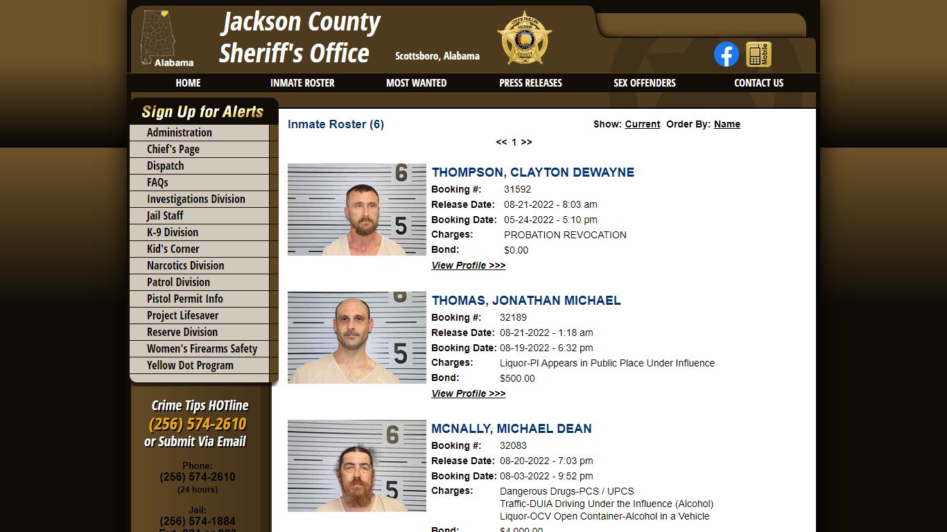 Released Inmates Booking Date Descending - Jackson County Sheriff's Office